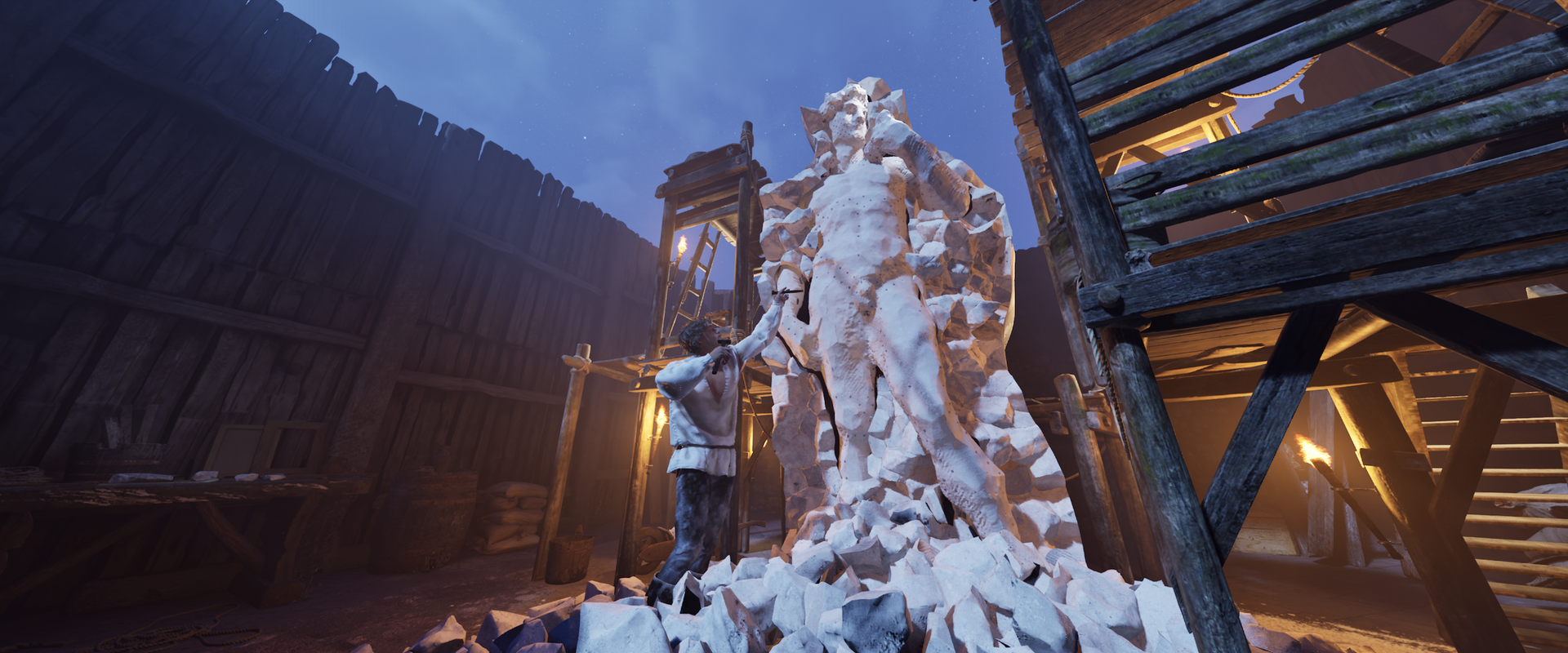 Scena in realtà virtuale di Michelangelo's David: lo scultore fa emergere il David dal blocco di marmo